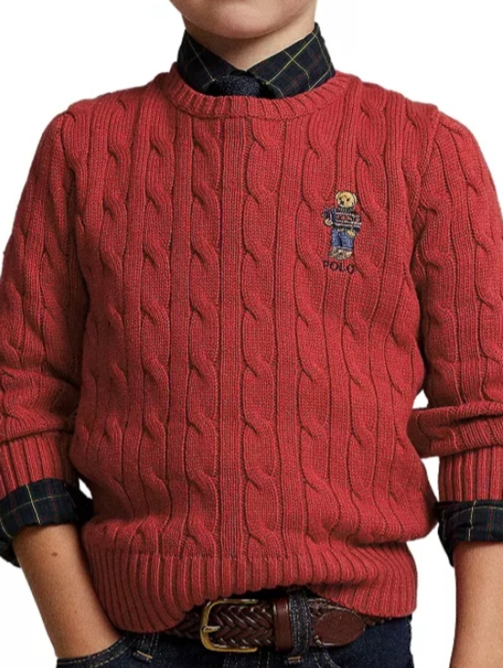 Ralph Lauren Teddy Bear Red Preppy Cable Knit Sweater Boys Rich Kid Quiet Luxury